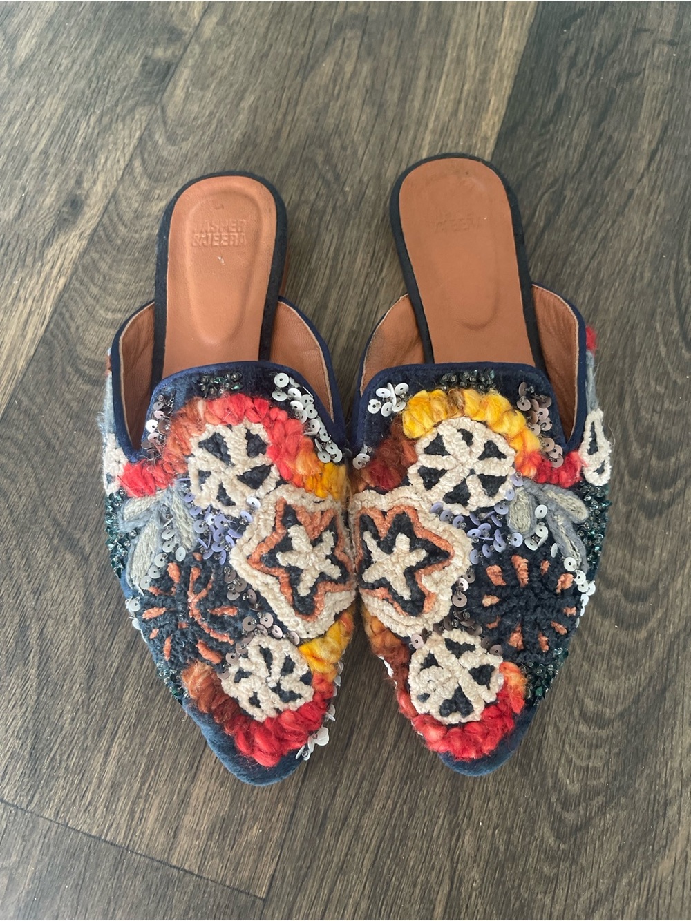 Anthropologie Floral Stitched Tufted Sequin Motif Mules